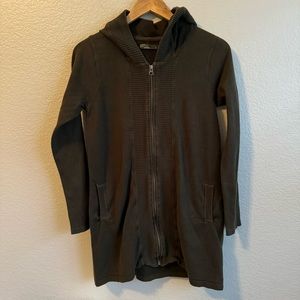 PrAna Misha Duster Cardigan Dark Olive Green Zip Up Hoodie Organic Cotton Sz Sm